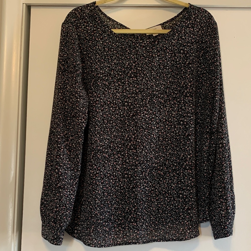 LOFT Black and Pink Floral Blouse